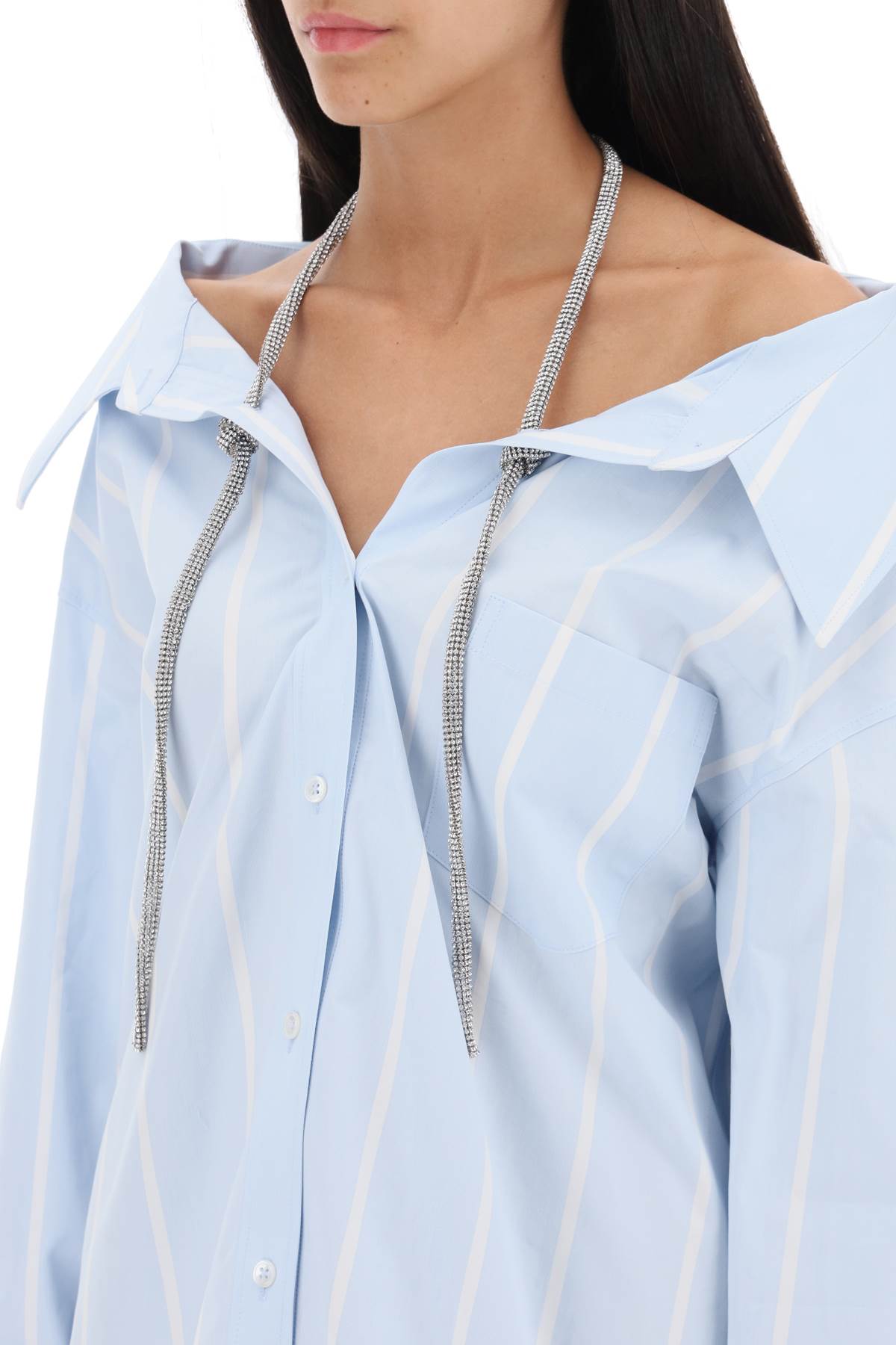 Crystal-embellished striped cotton shirt - Blue