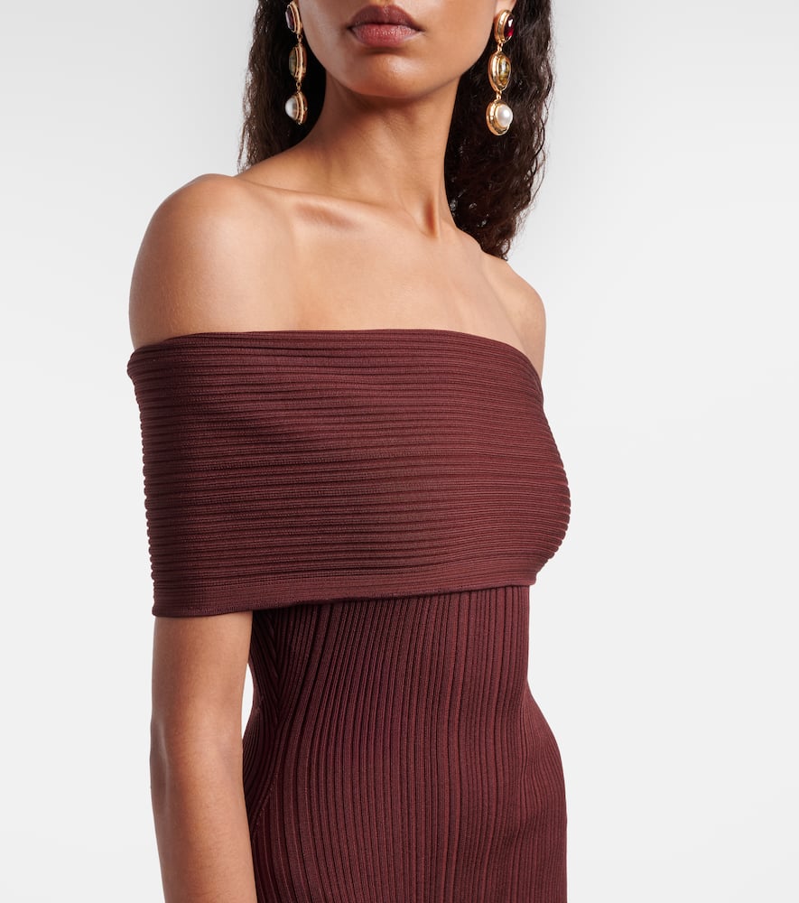 Lace-trimmed off-shoulder midi dress