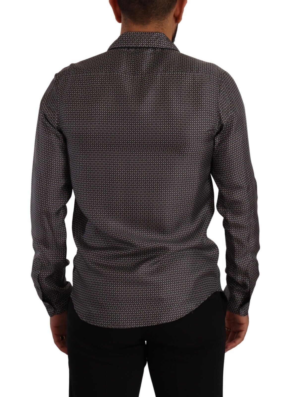 Silk Geometric-Patterned Shirt — Gray