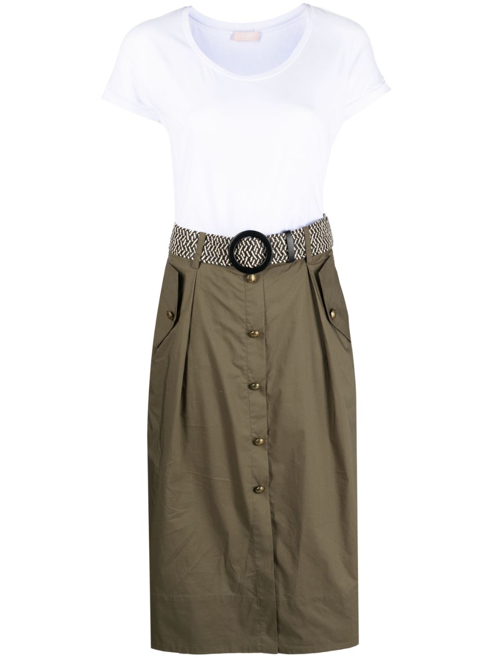 Belted cotton midi dress - White