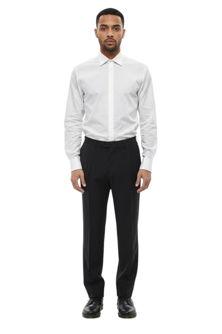 Black Regular Flat Front Pants