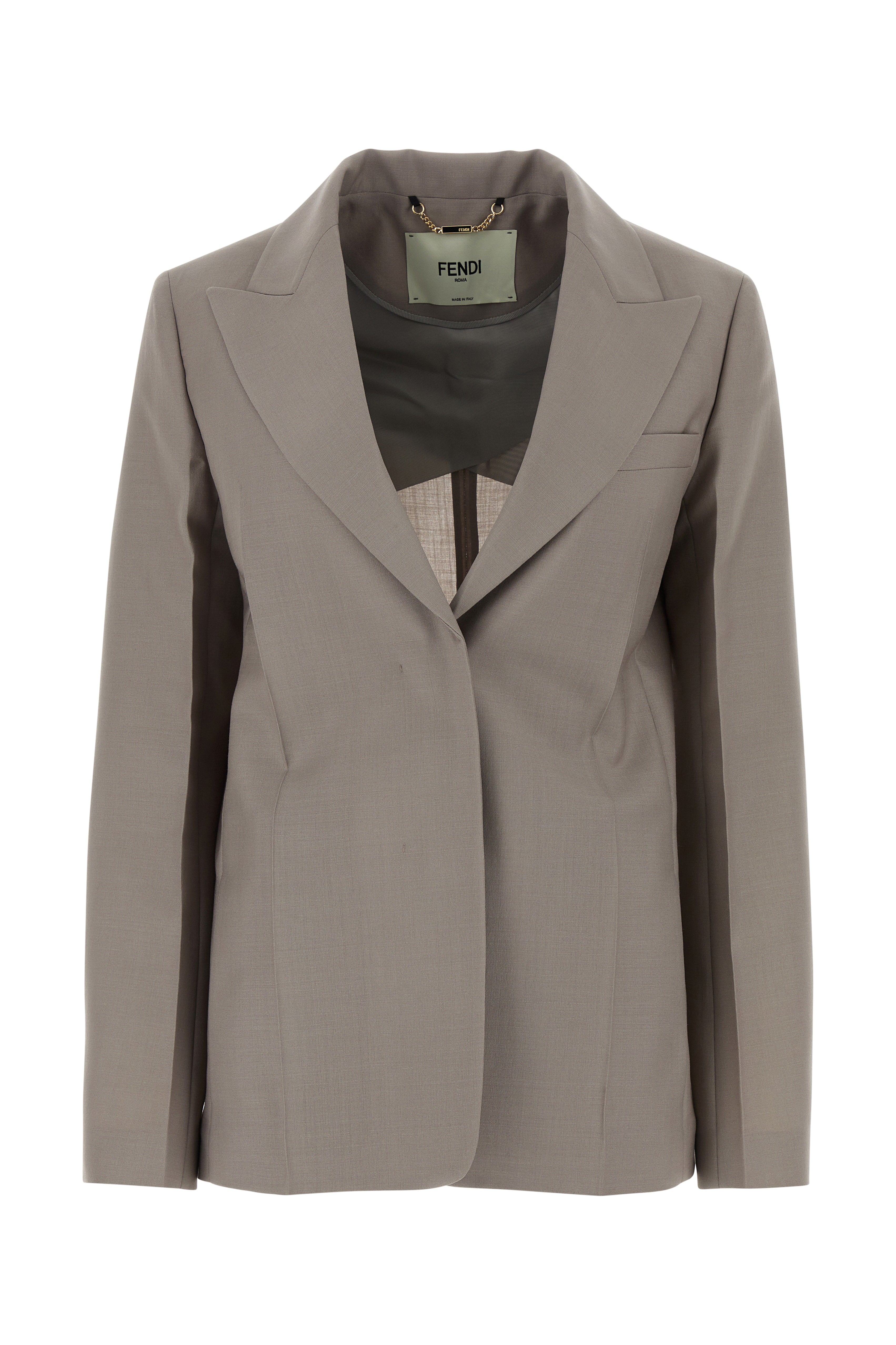 Single-Breasted Wool Blend Blazer — Gray