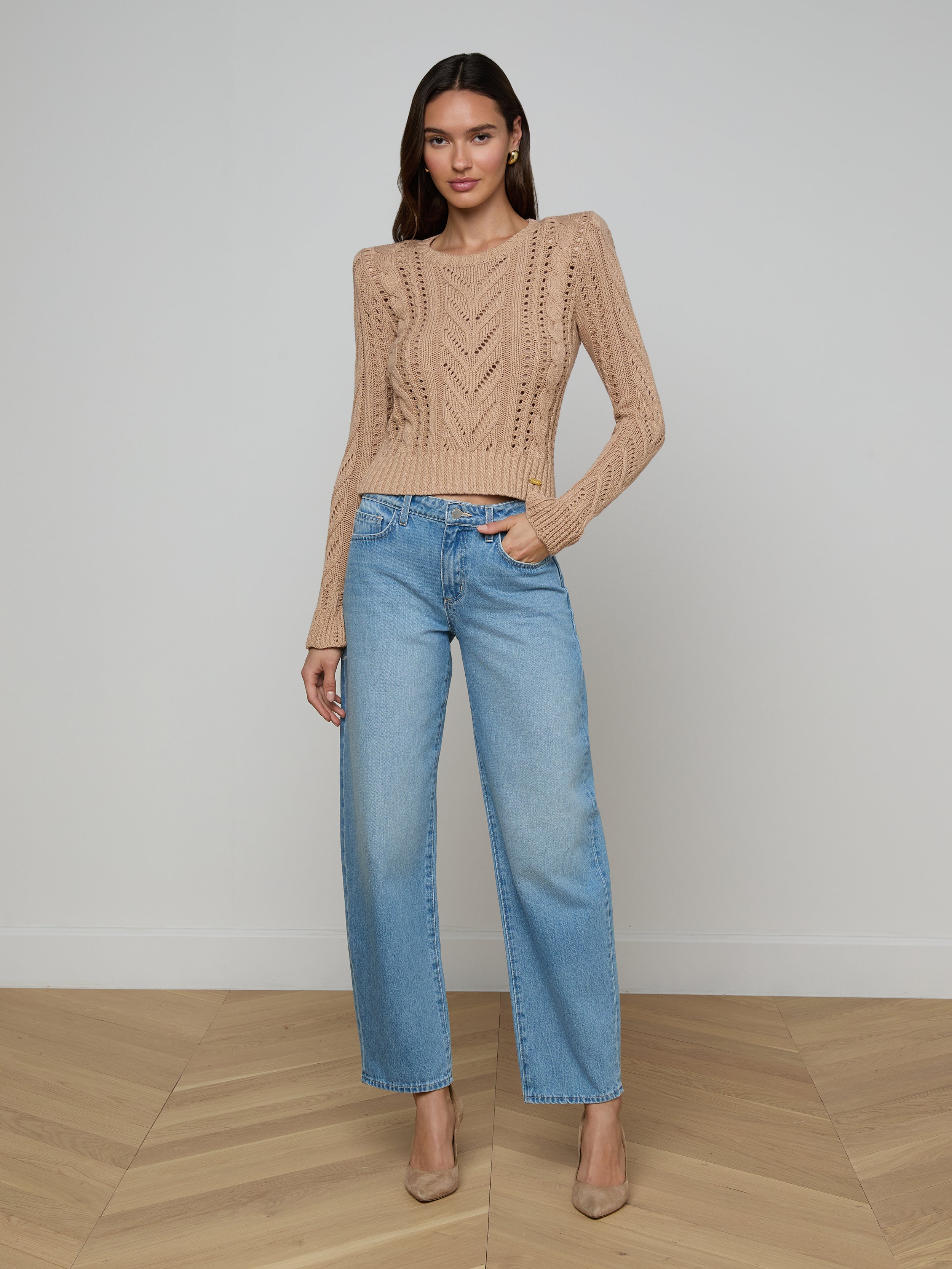 Mio Cabled Pullover In Soft Camel