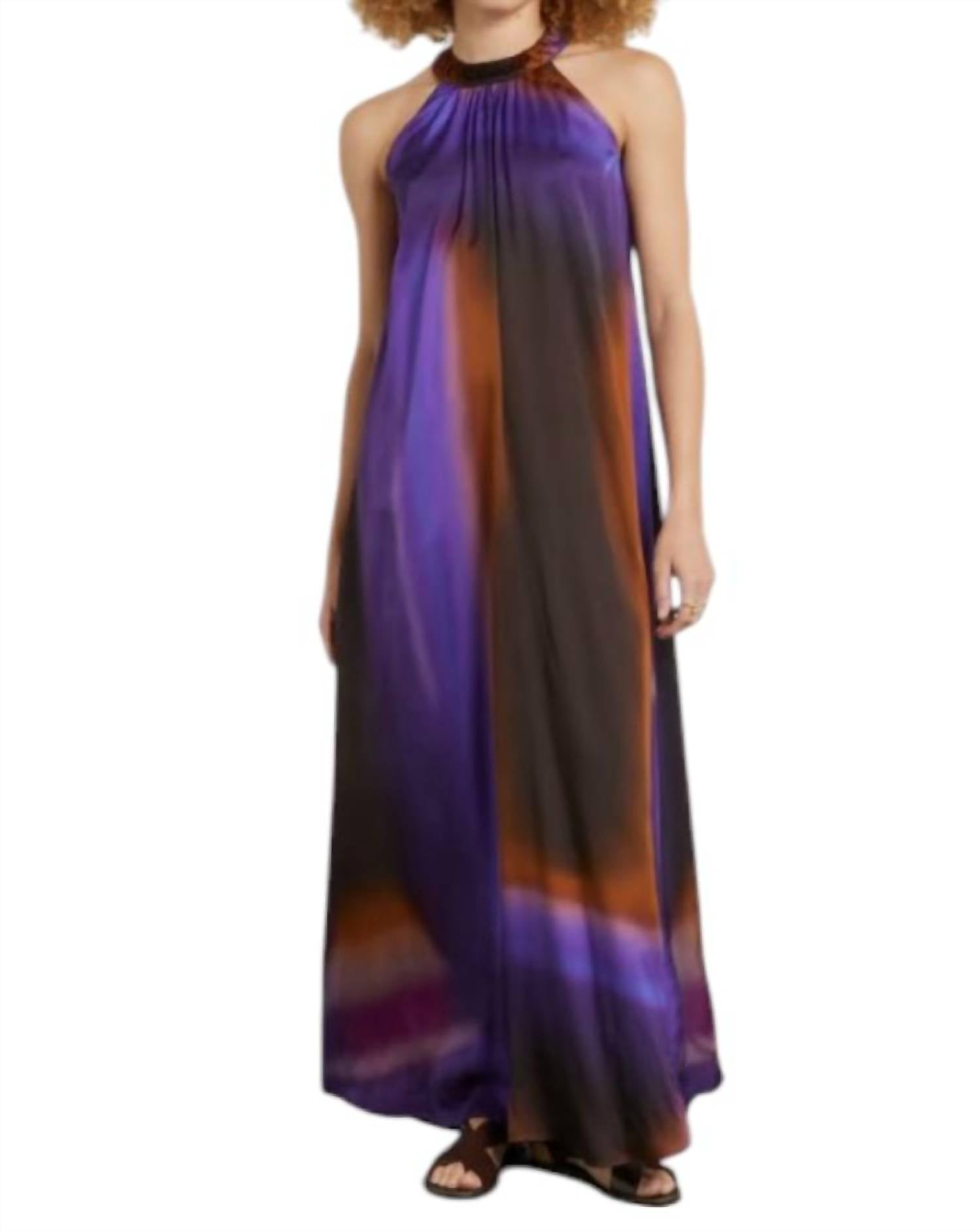 Yuca Long Sleeveless Dress In Iris/caramello