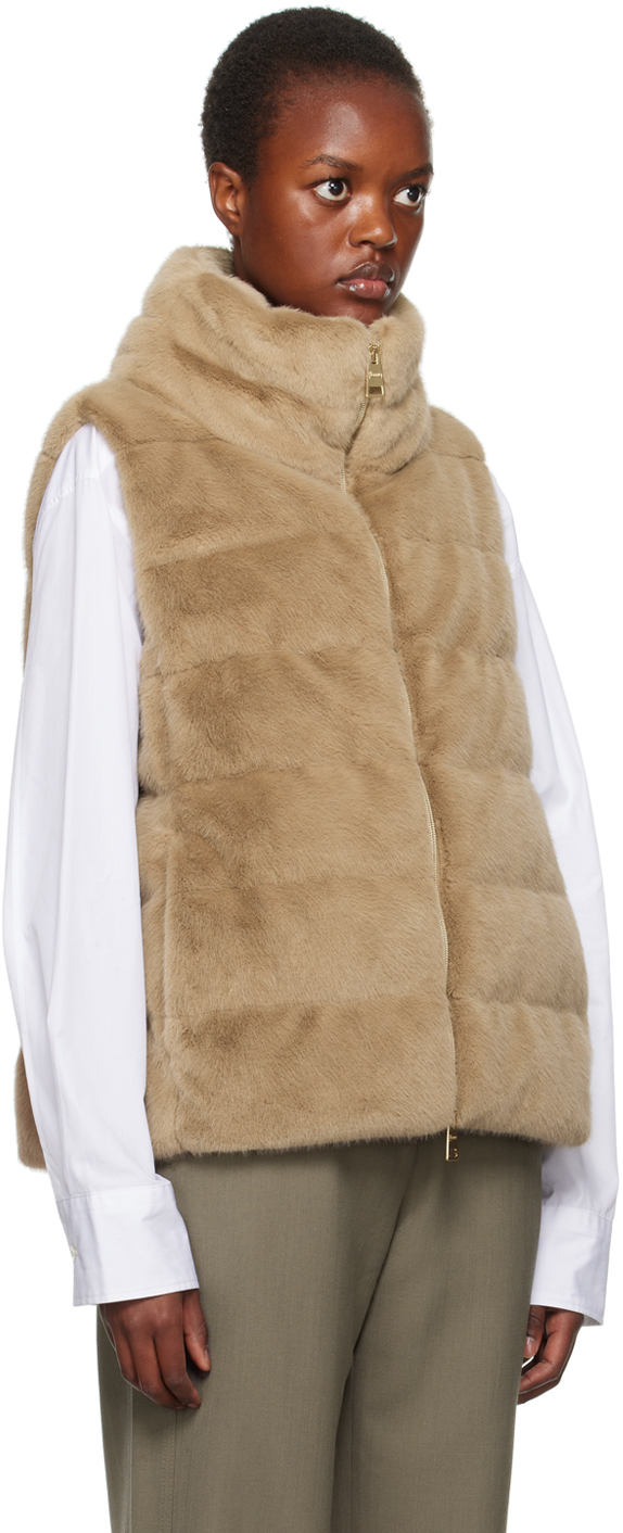 Herno Tan Quilted Faux-Fur Down Vest