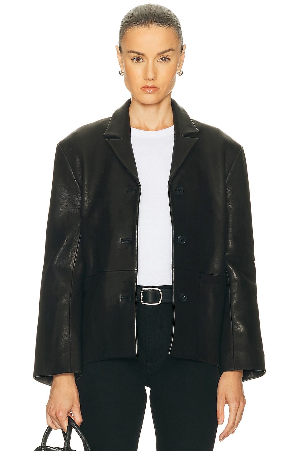 GRLFRND Marlo Leather Blazer in Black - Black. S also in XXS