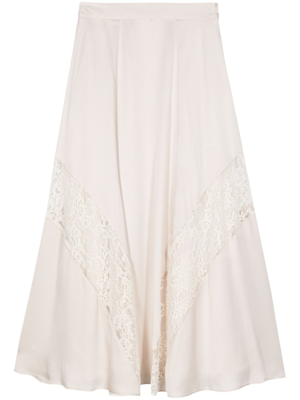 Lace-detail satin midi skirt - Neutrals
