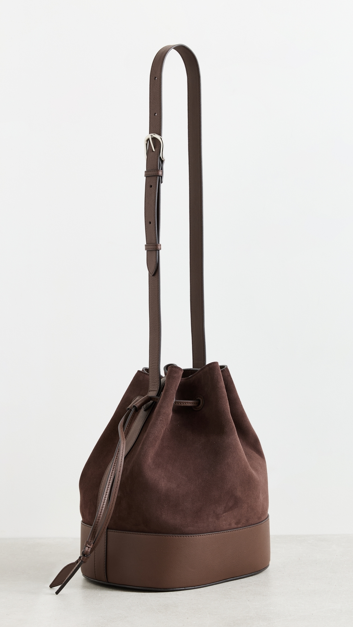 Extra Large Drawstring Bucket Bag In Suede Dark Brown One Size