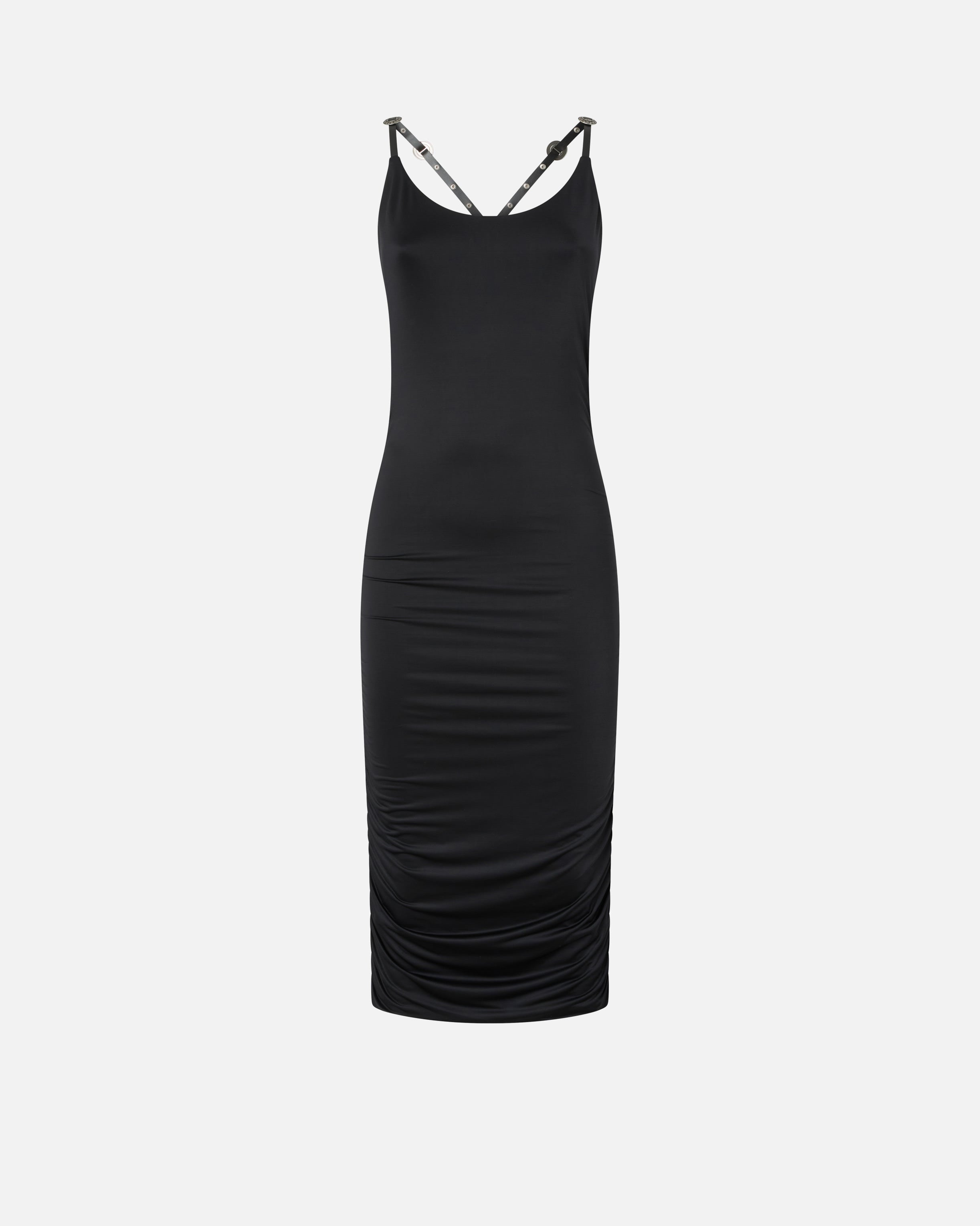 Shiny midi dress with crossed shoulder straps - L
