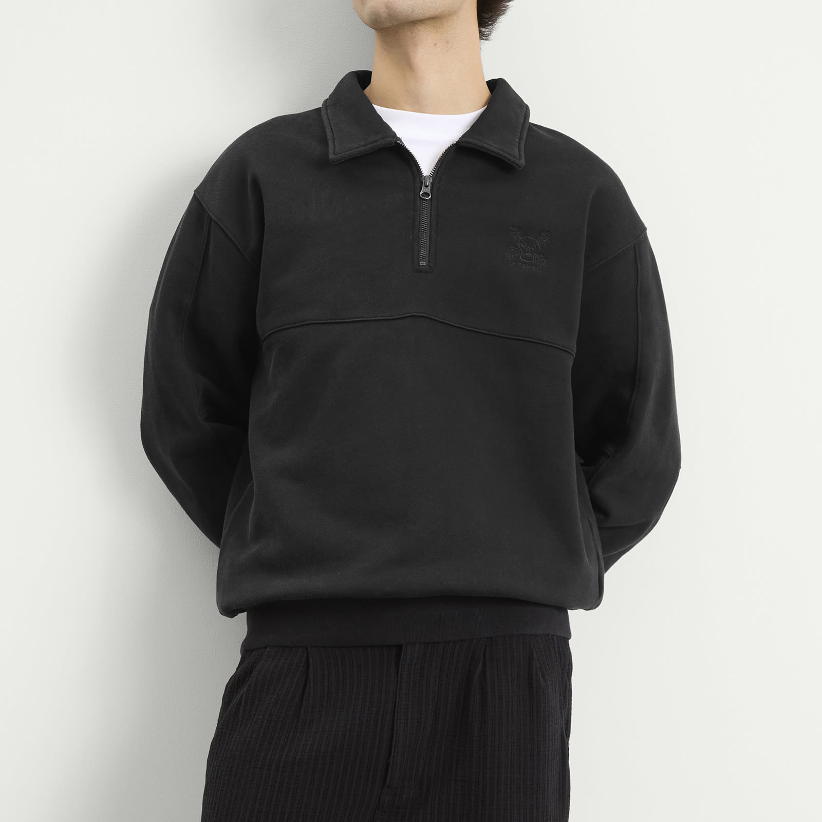 Men's Green Man Quarter Zip Sweatshirt in Ash