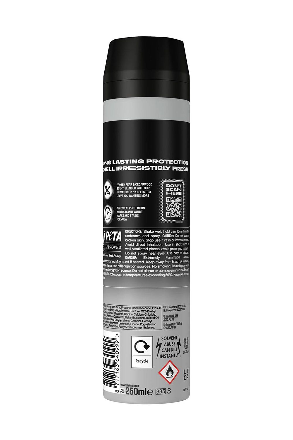 Lynx Xxl Black Antiperspirant Deodorant Body Spray 250Ml, 24 Pack