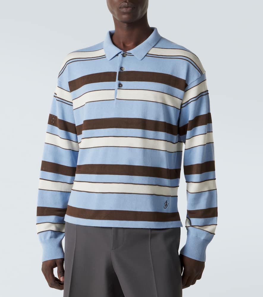 Striped cotton and wool-blend polo shirt