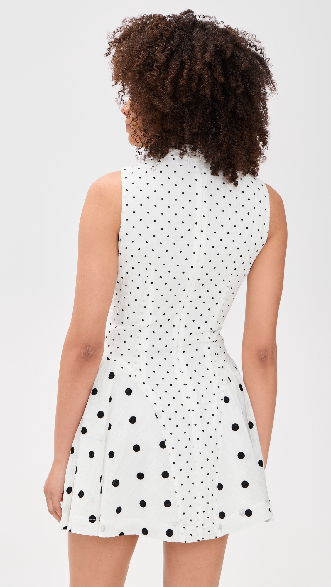 Polka-Dot Mix Gathered Hip Mini Dress White