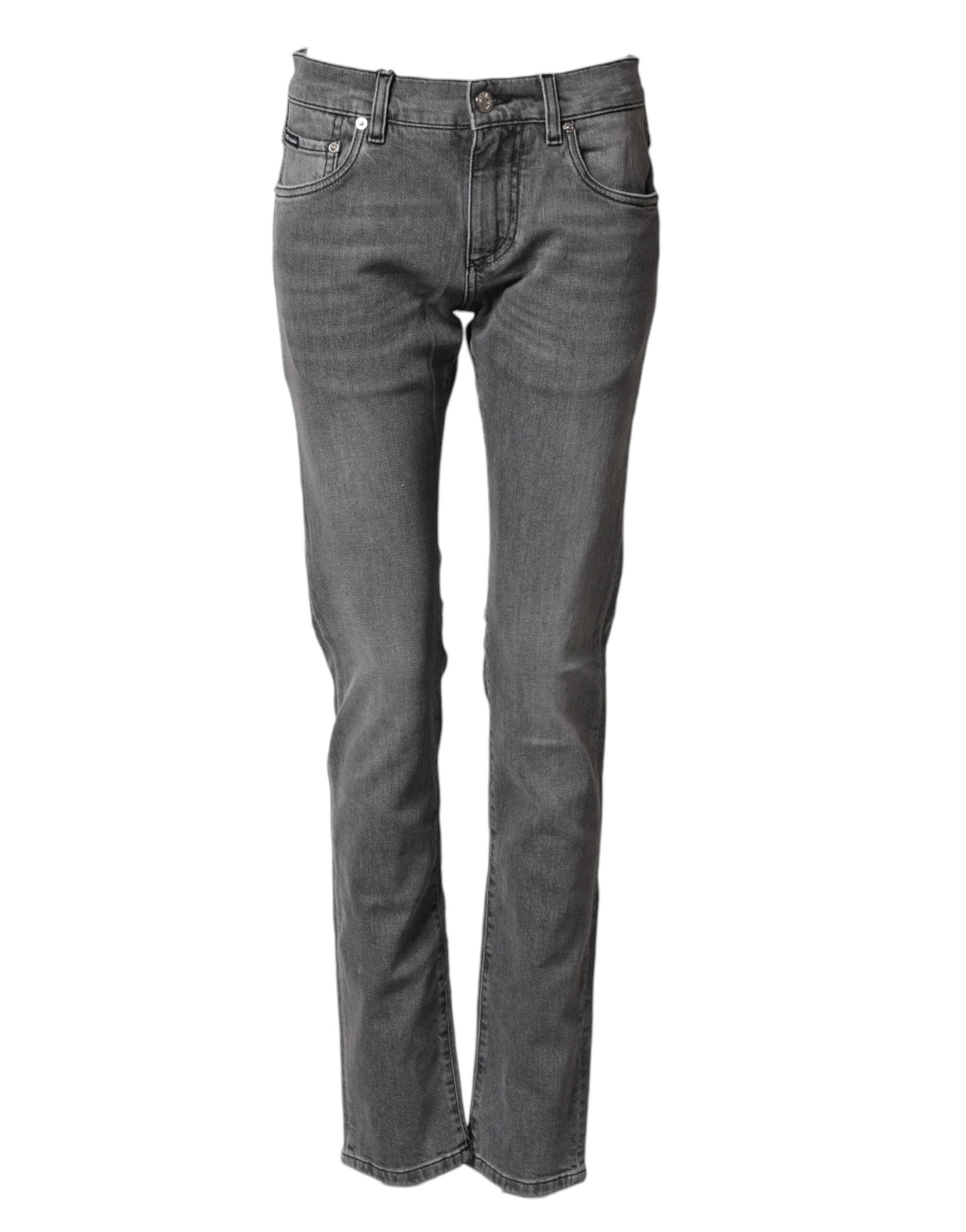 Cotton Mid-Waist Skinny Denim Jeans — Gray