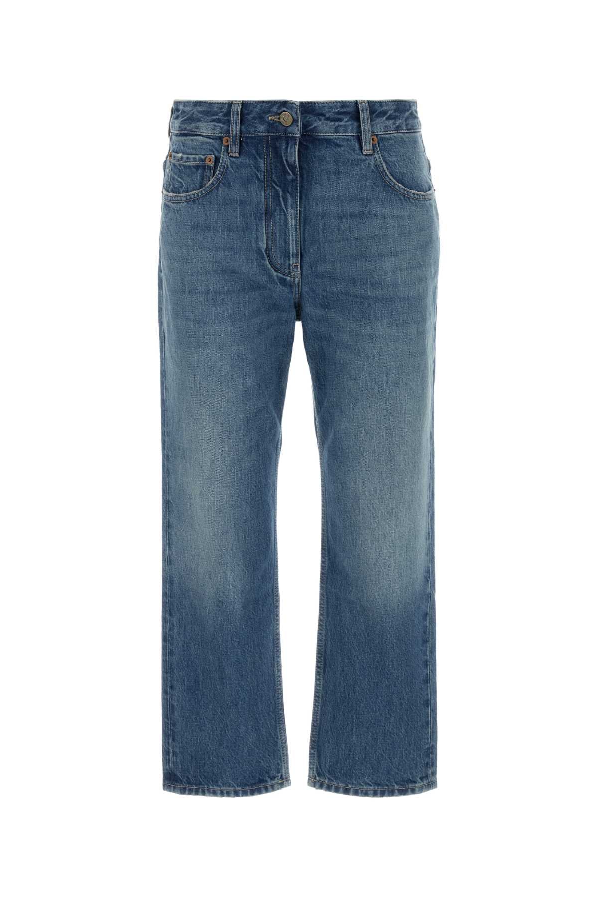 Cropped Straight-Leg Jeans — Blue