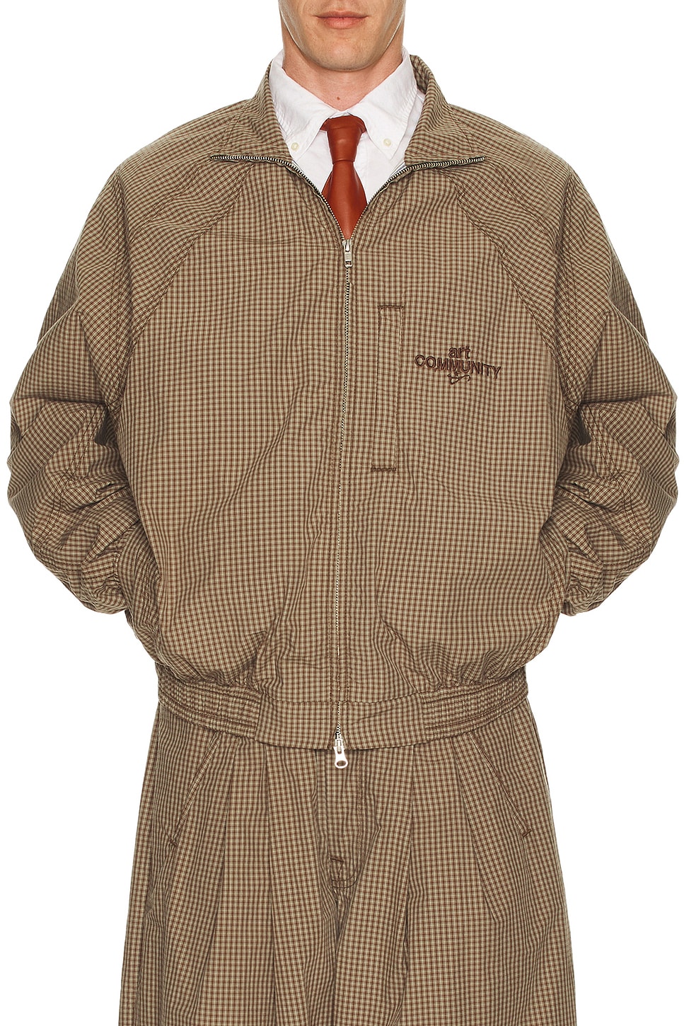Art Community Double Zip Japanese Track Jacket in Brown & Taupe. XL/1X also in L