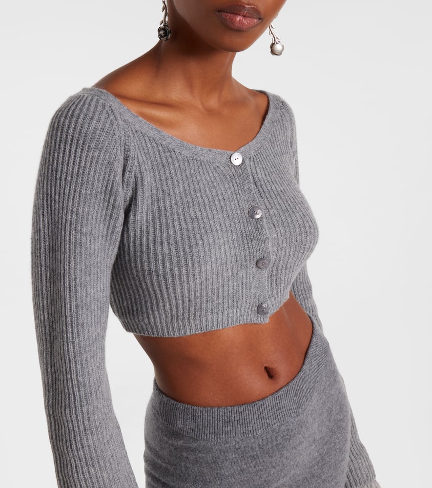 Cropped ribbed-knit wool cardigan