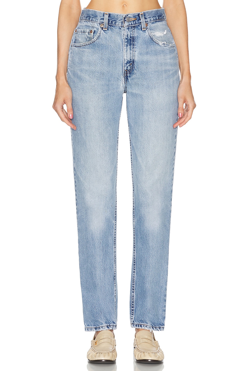 Aligrace Vintage High Rise Slim Straight Jean in Medium Dark - Blue. 23 also , 32