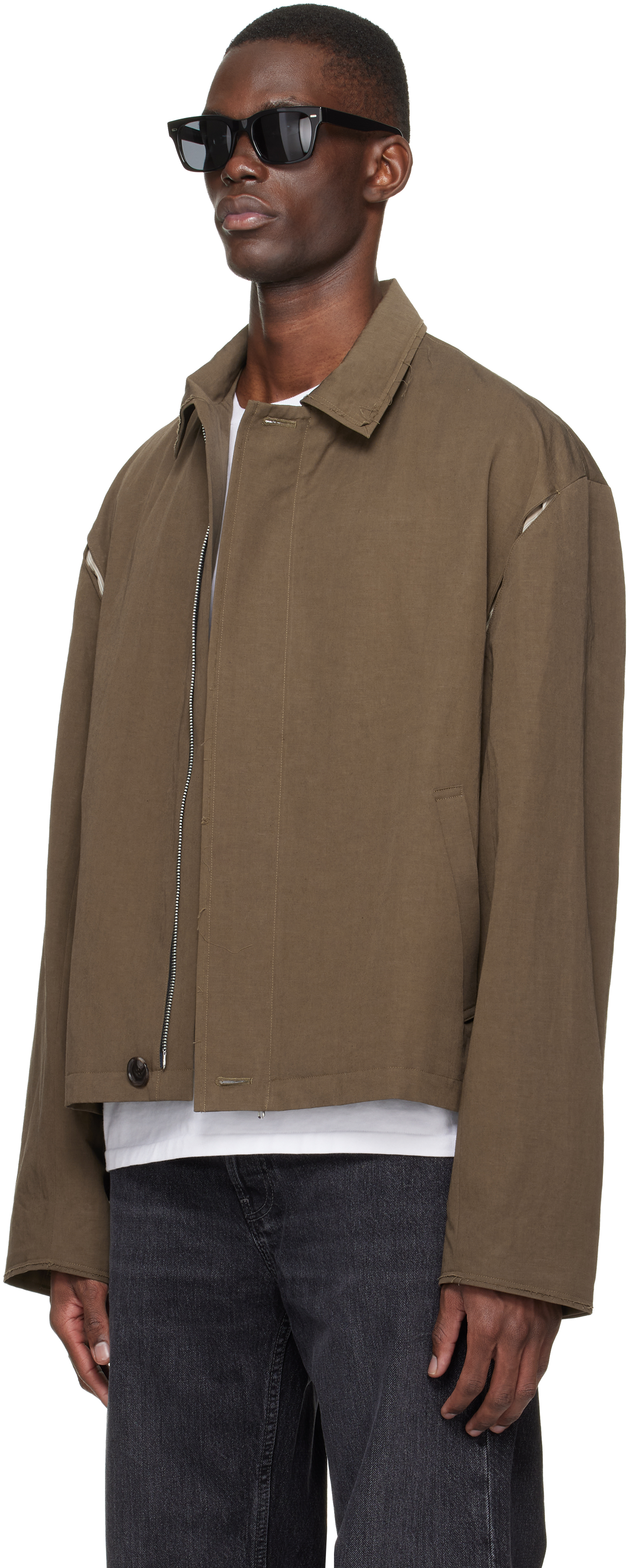 Brown Light Zipped Blouson Jacket