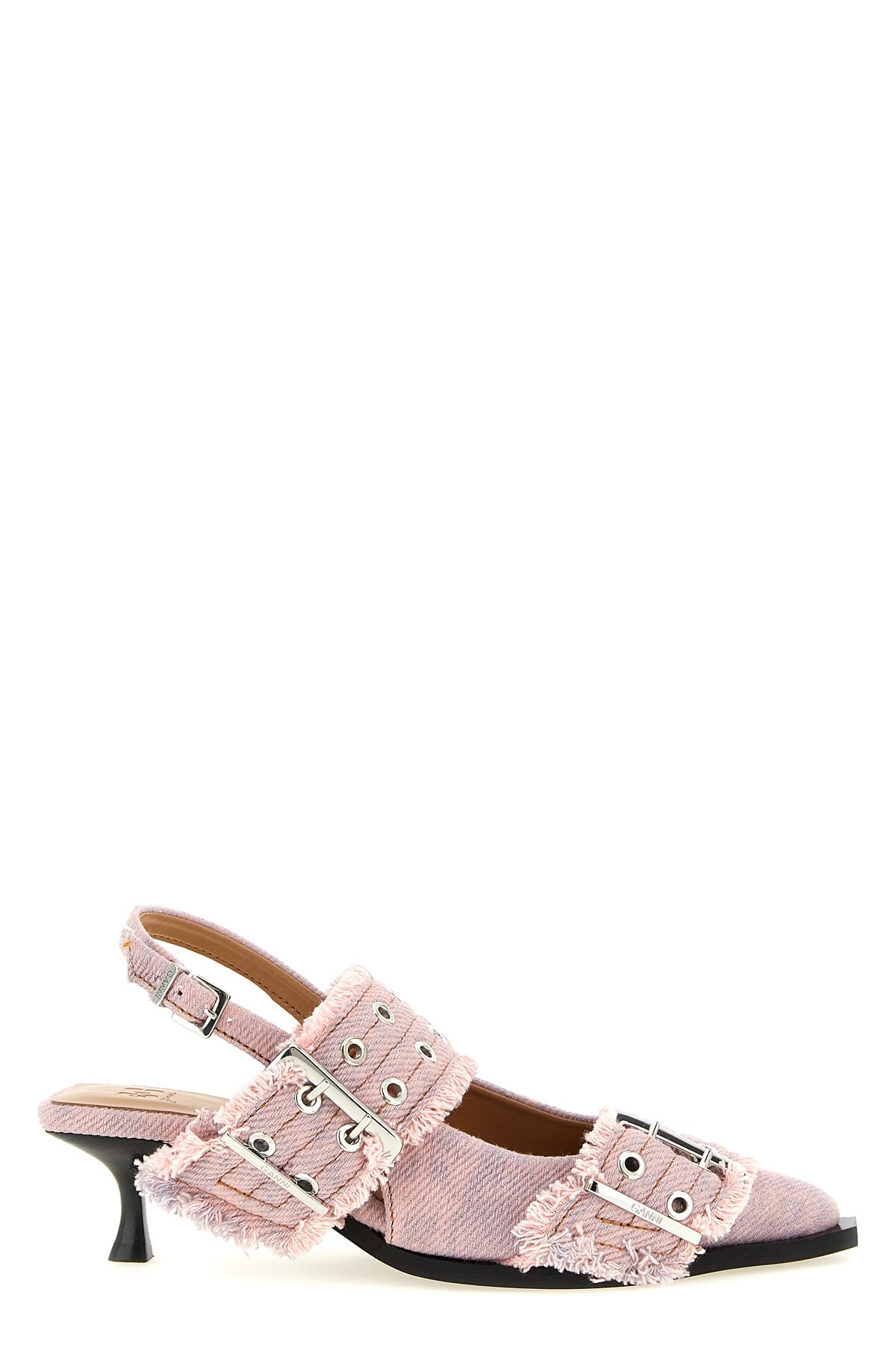 'Feminine Buckle Fringed Denim' Slingback