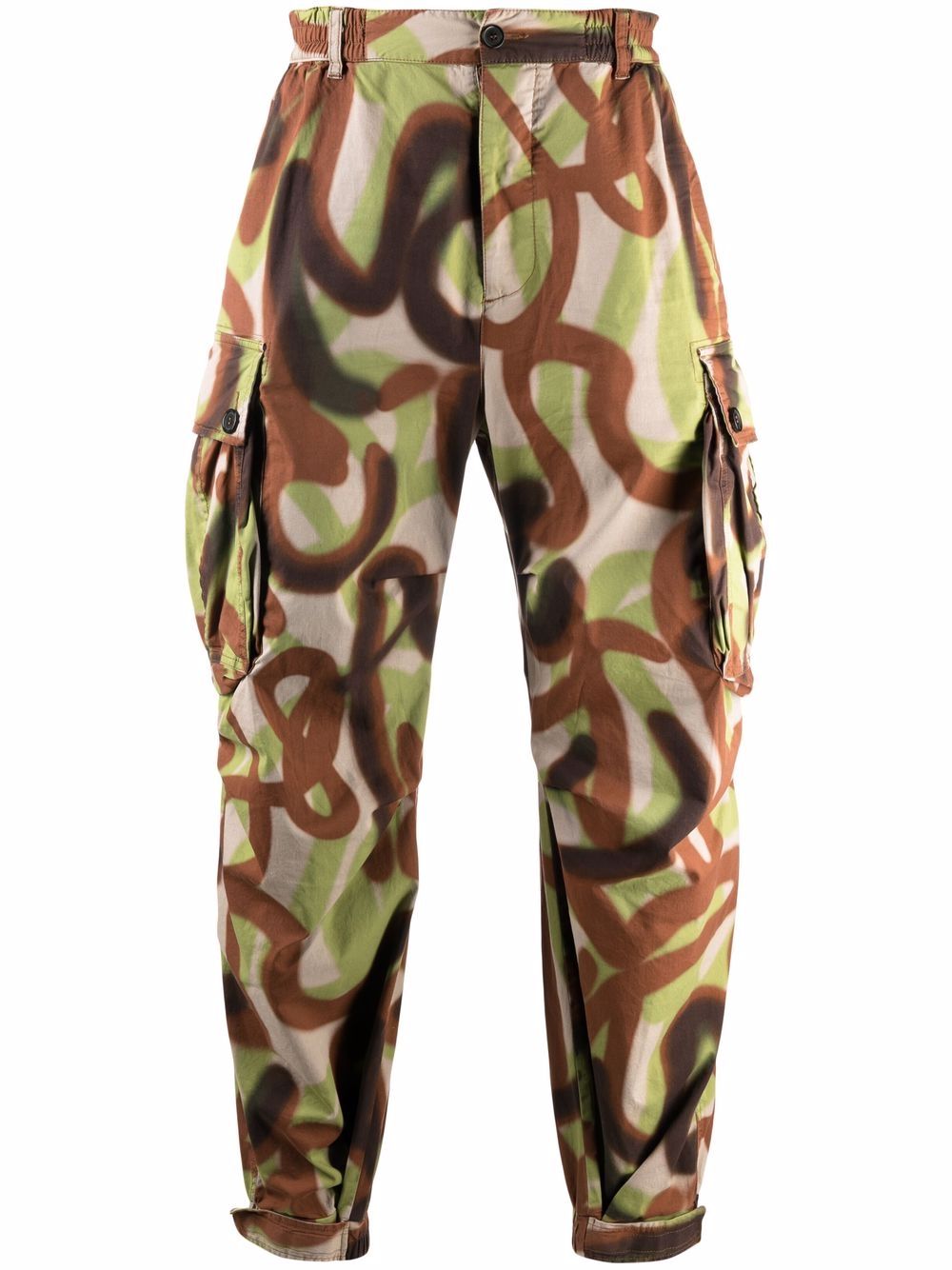 Graffiti print cargo trousers - Brown