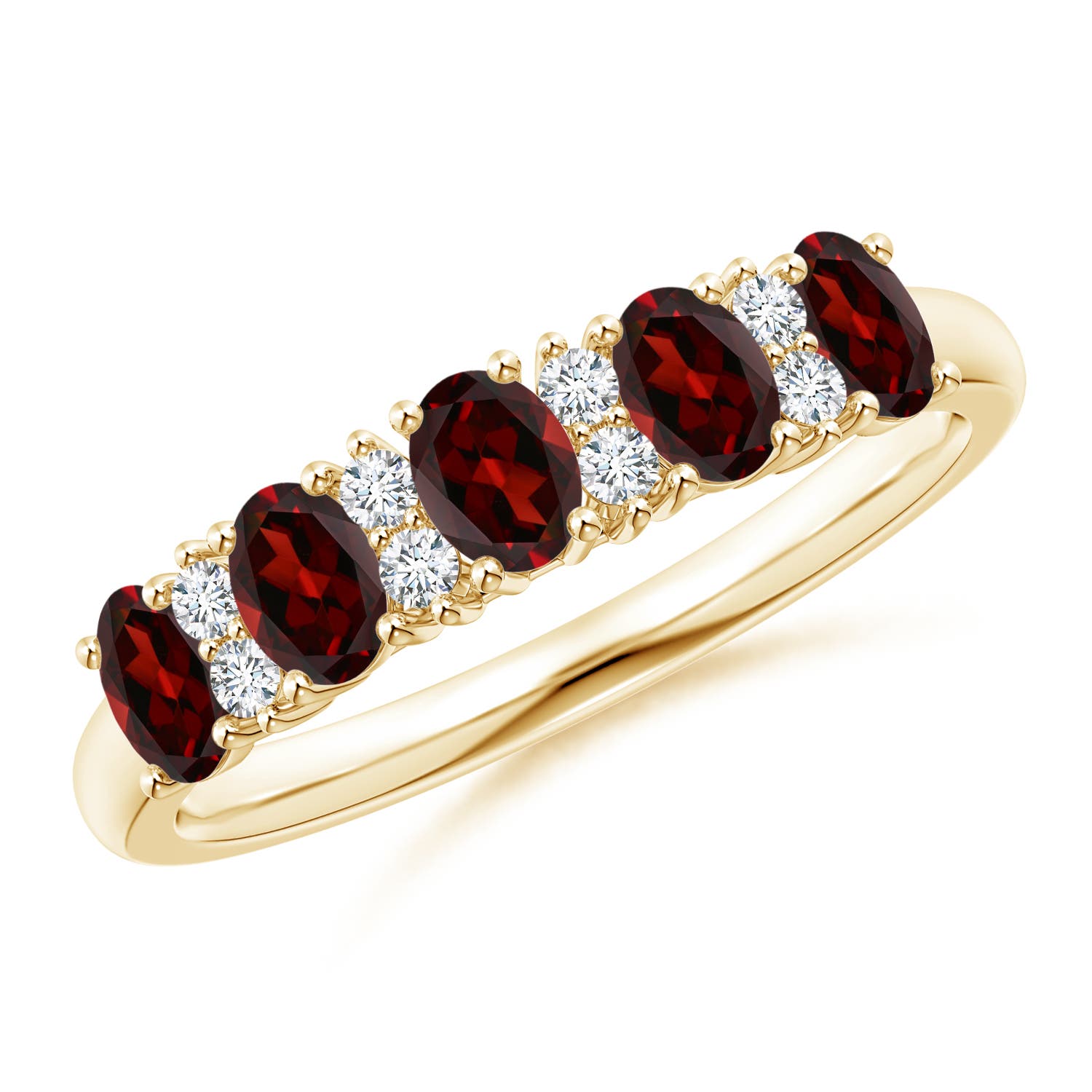 Angara 1.0 Carat Five Stone Garnet and Diamond Wedding Ring in 18K Yellow Gold