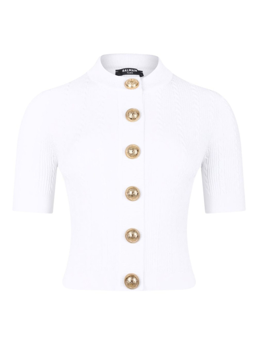 Ribbed buttoned top - White