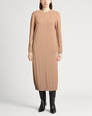 Woman Midi dress Camel Size 10 Virgin Wool, Silk, Cashmere