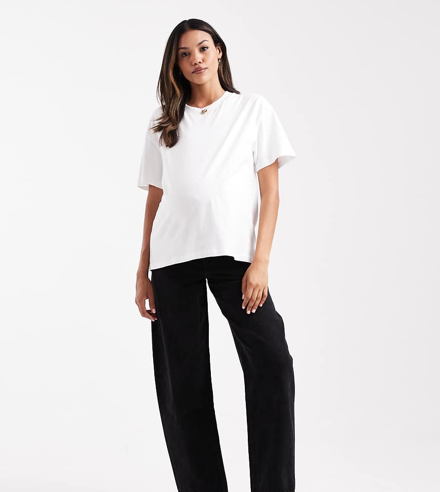 ASOS DESIGN Maternity slim barrel leg jeans in washed black