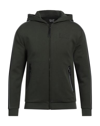 Ea7 Man Sweatshirt Military green Size XXL Cotton, Polyester, Elastane