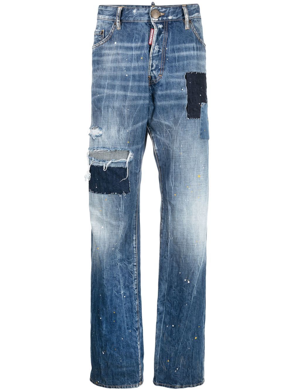 Distressed-effect patchwork jeans - Blue
