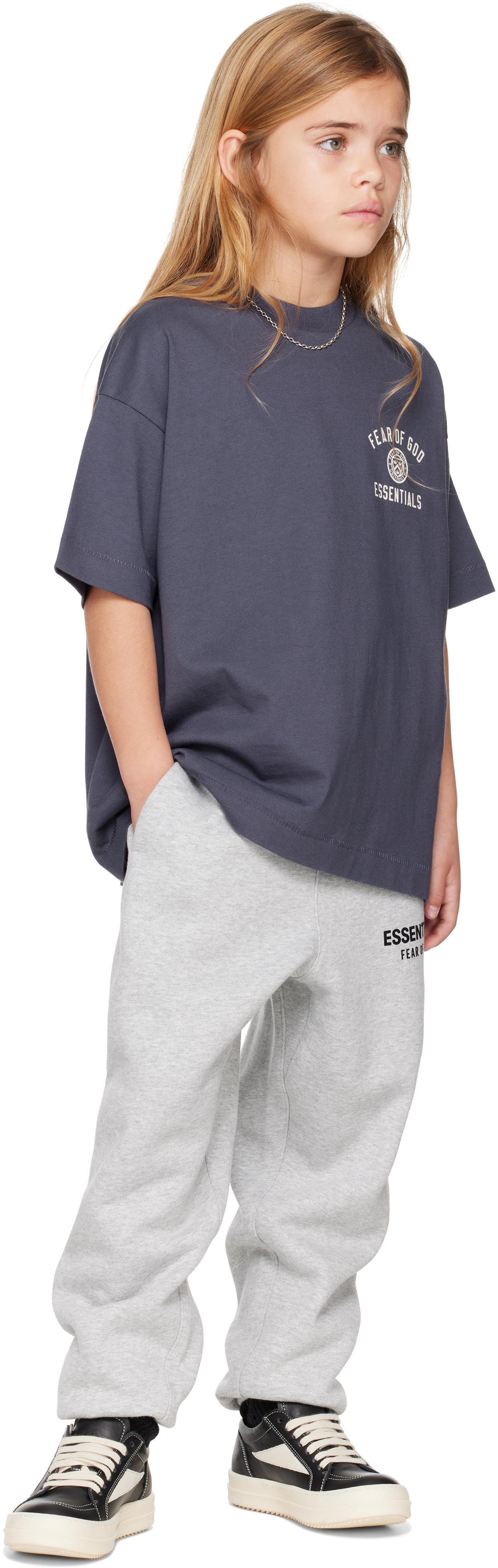 Fear of God ESSENTIALS Kids Navy Jersey Crewneck T-shirt