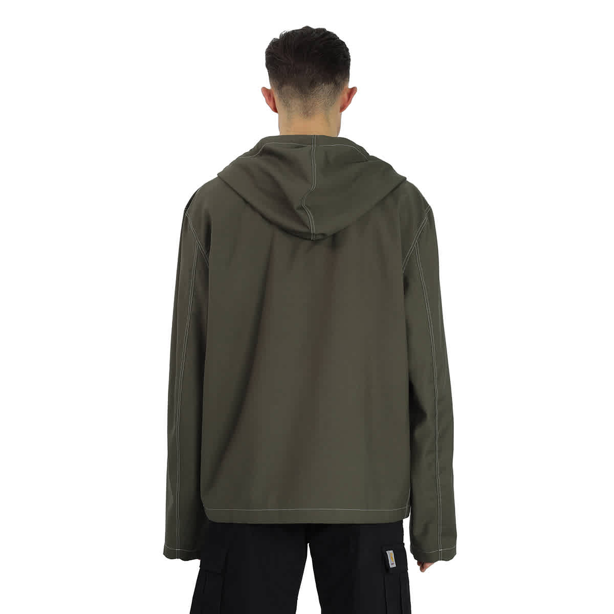 Mens Khaki Cool Wool Stitch Detail Hoodie