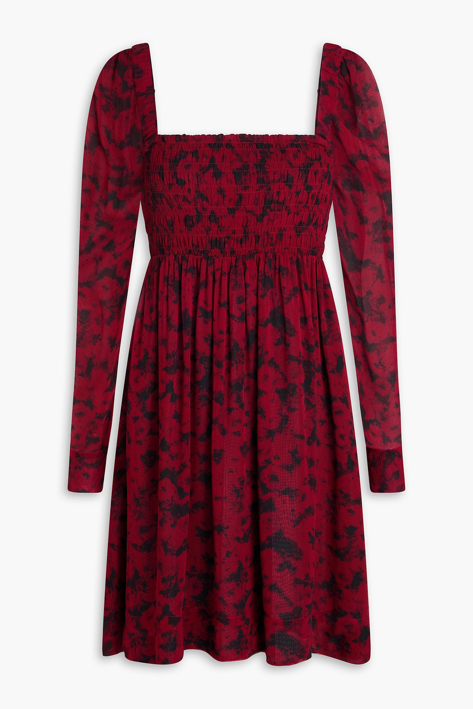 GANNI - Shirred printed georgette mini dress - Burgundy - DE 48