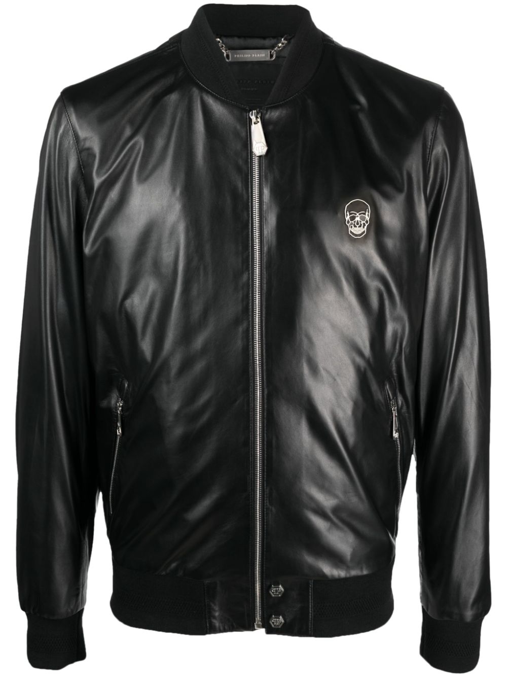 Skull leather bomber jacket - Black