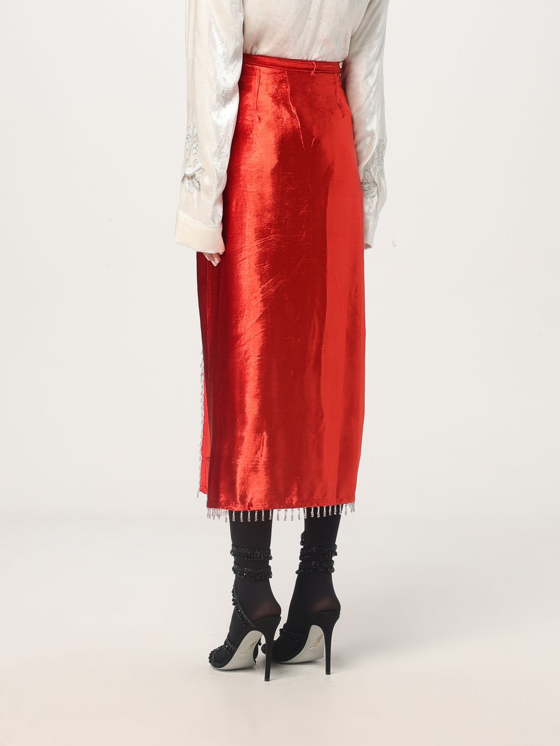 Bead-detail velvet skirt - White