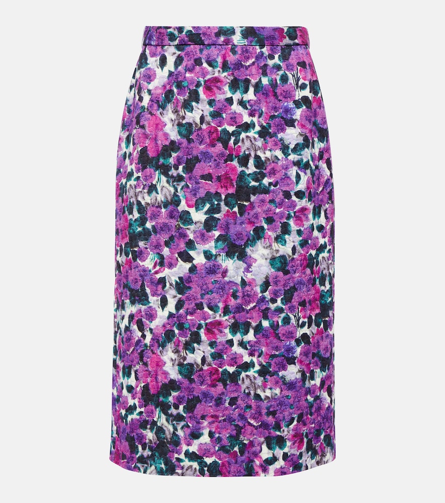 Floral croc-effect midi skirt