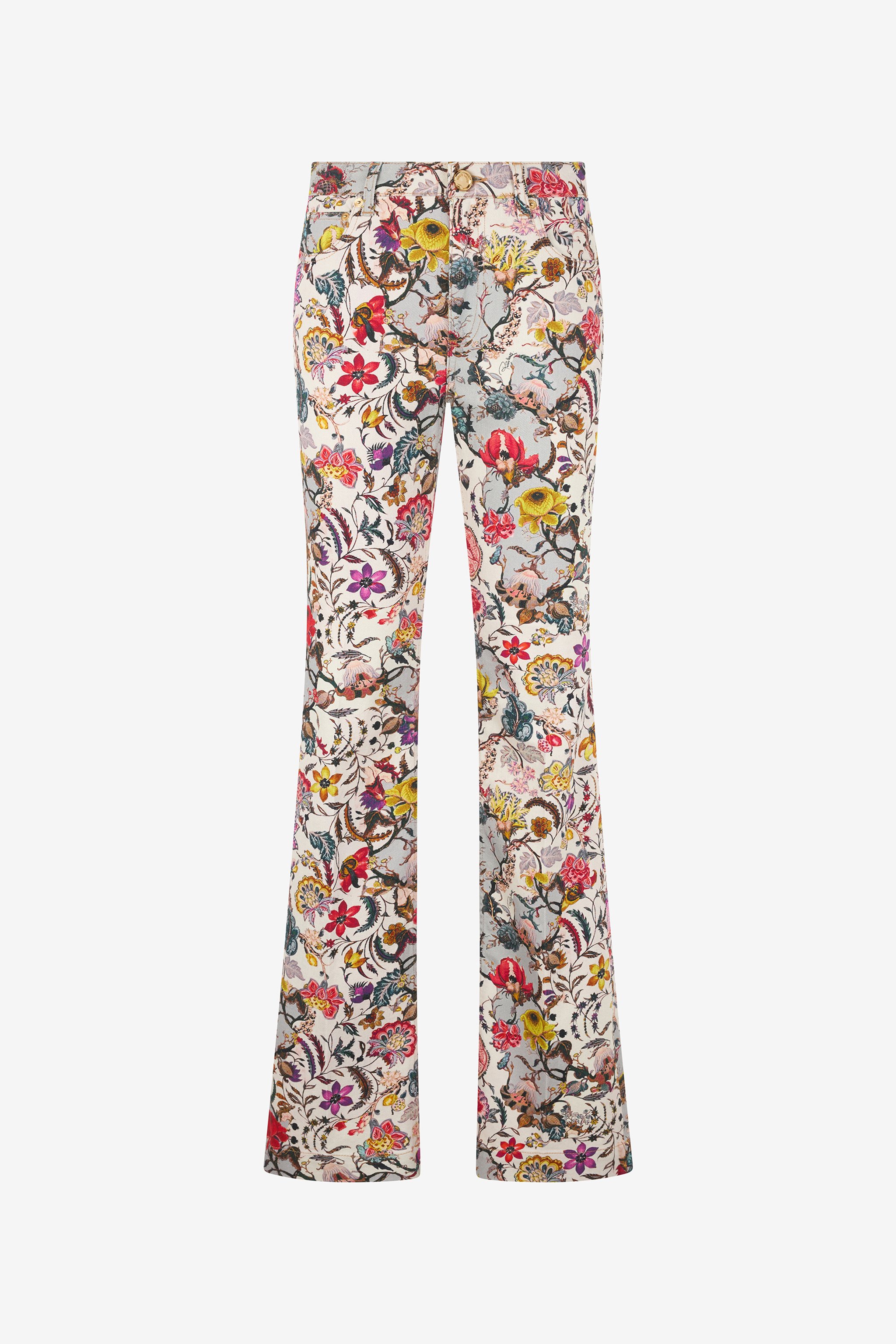 Flared Pants With Florentine Flowers Print