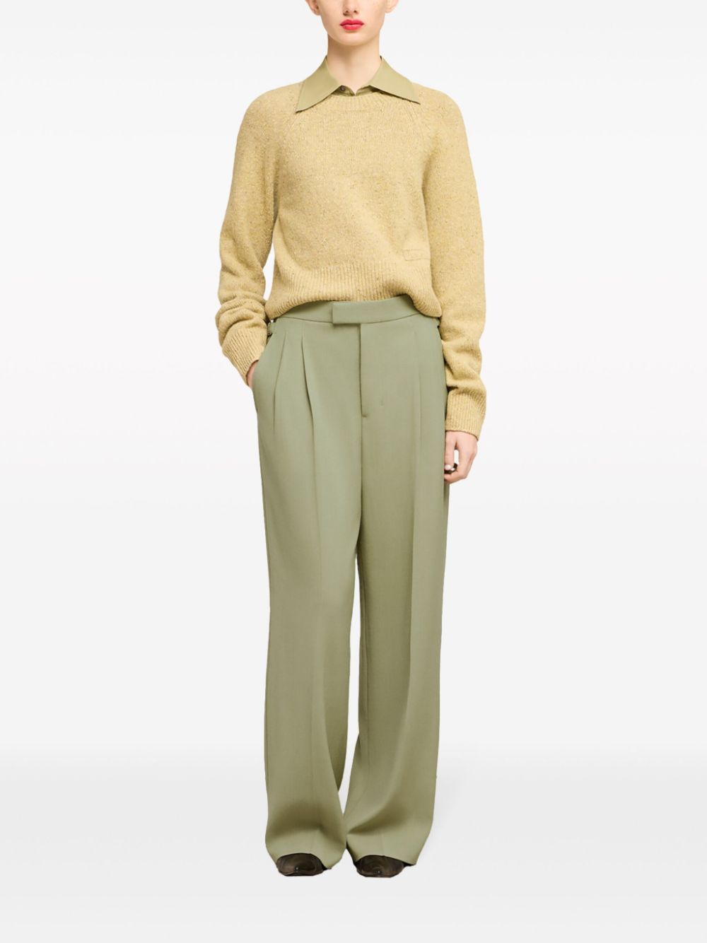 Pressed-crease straight-leg trousers - Green
