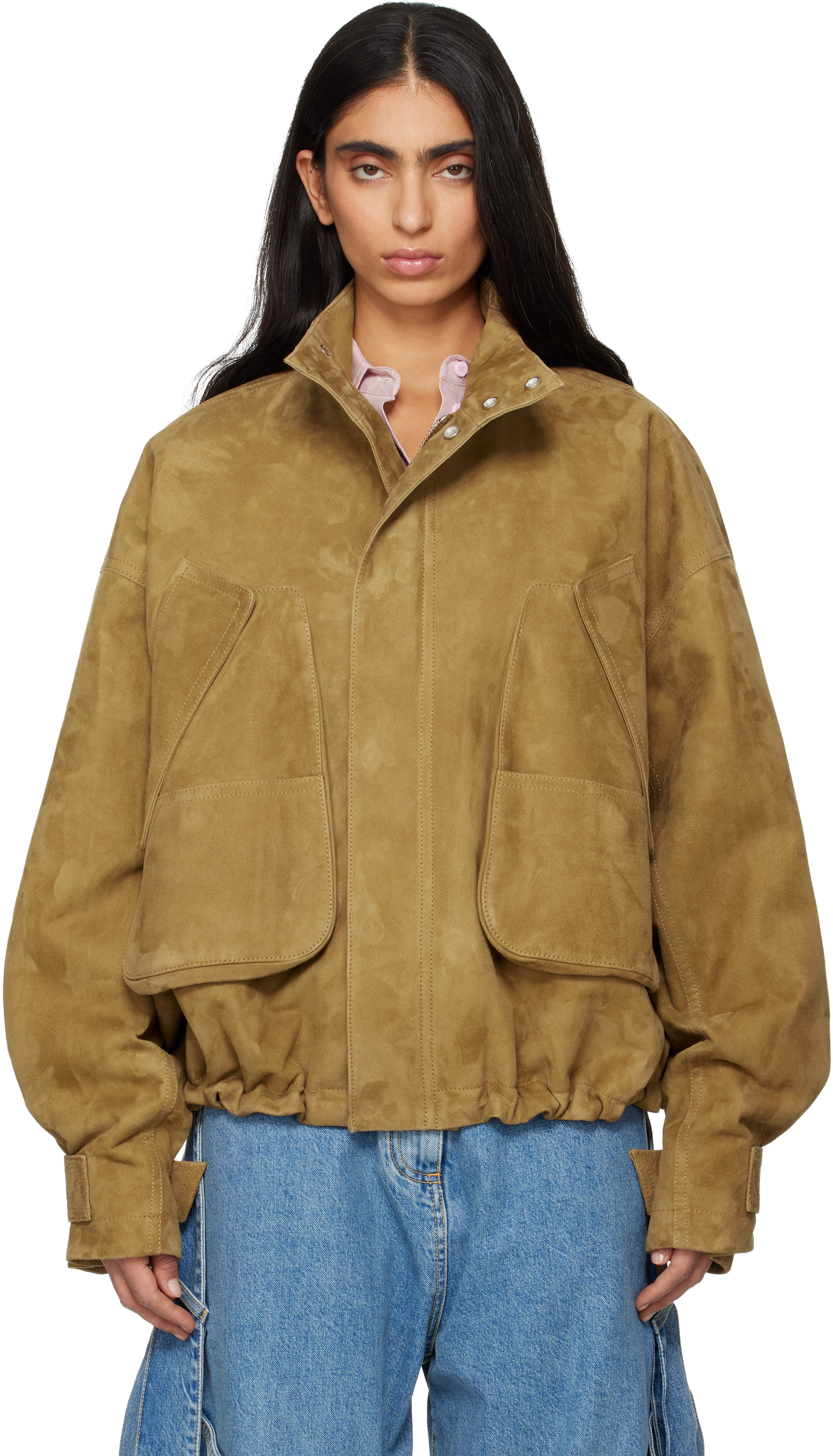 Tan Suede Bomber Jacket