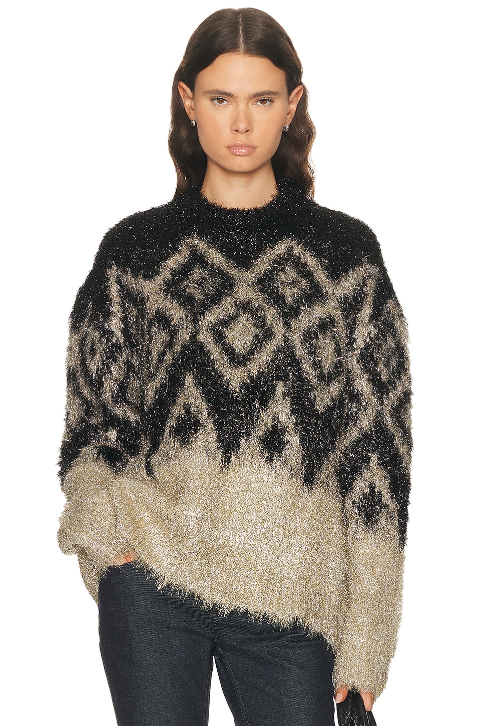 Acne Studios Kinai Tinsel Knit Sweater in Black & Gold - Black. S also in