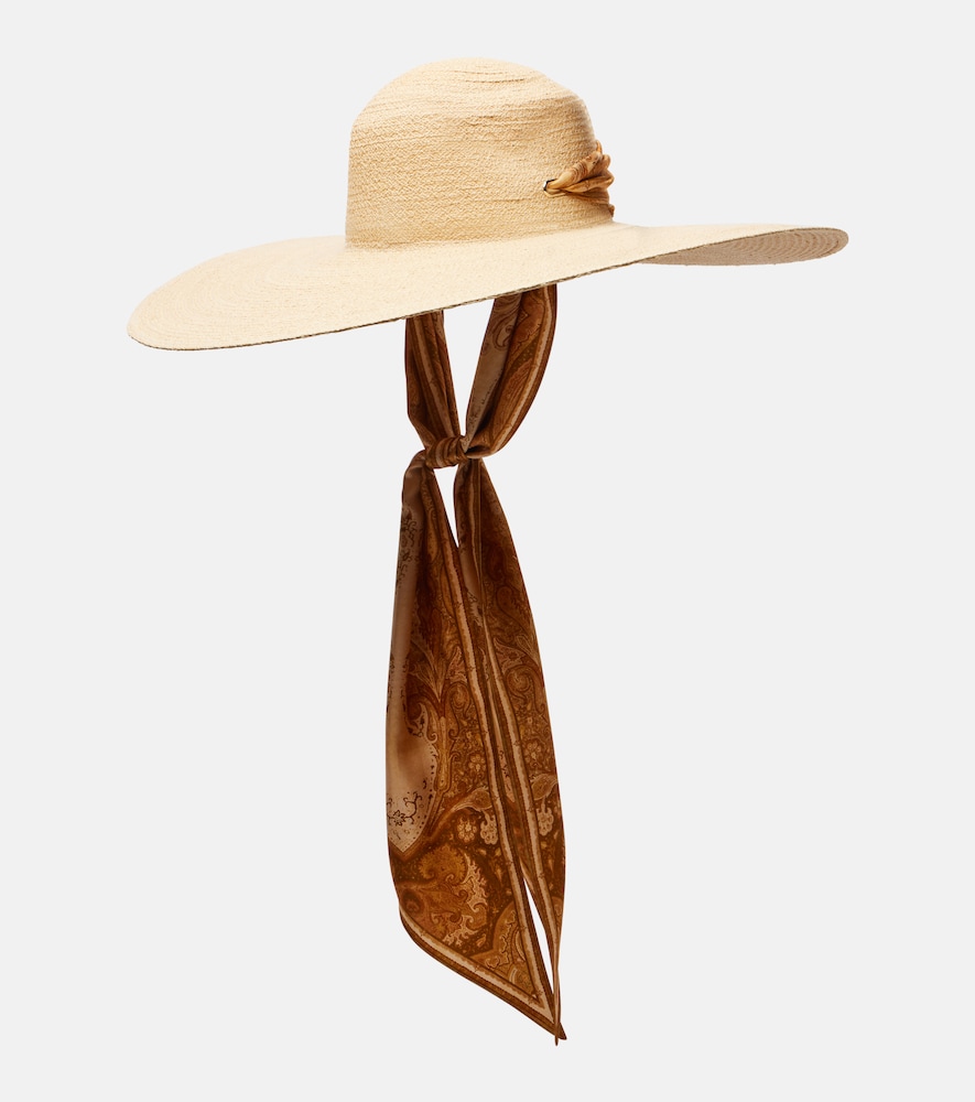 Silk-trimmed raffia hat