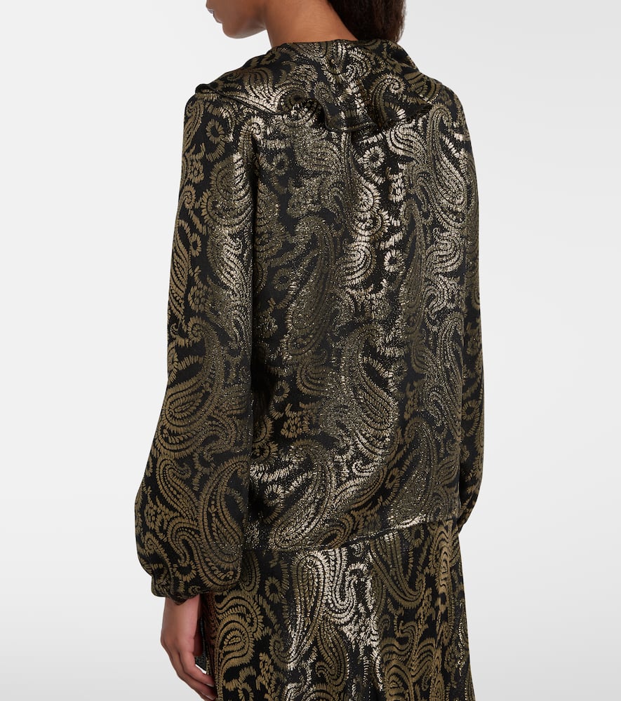 Paisley ruffled silk-blend blouse