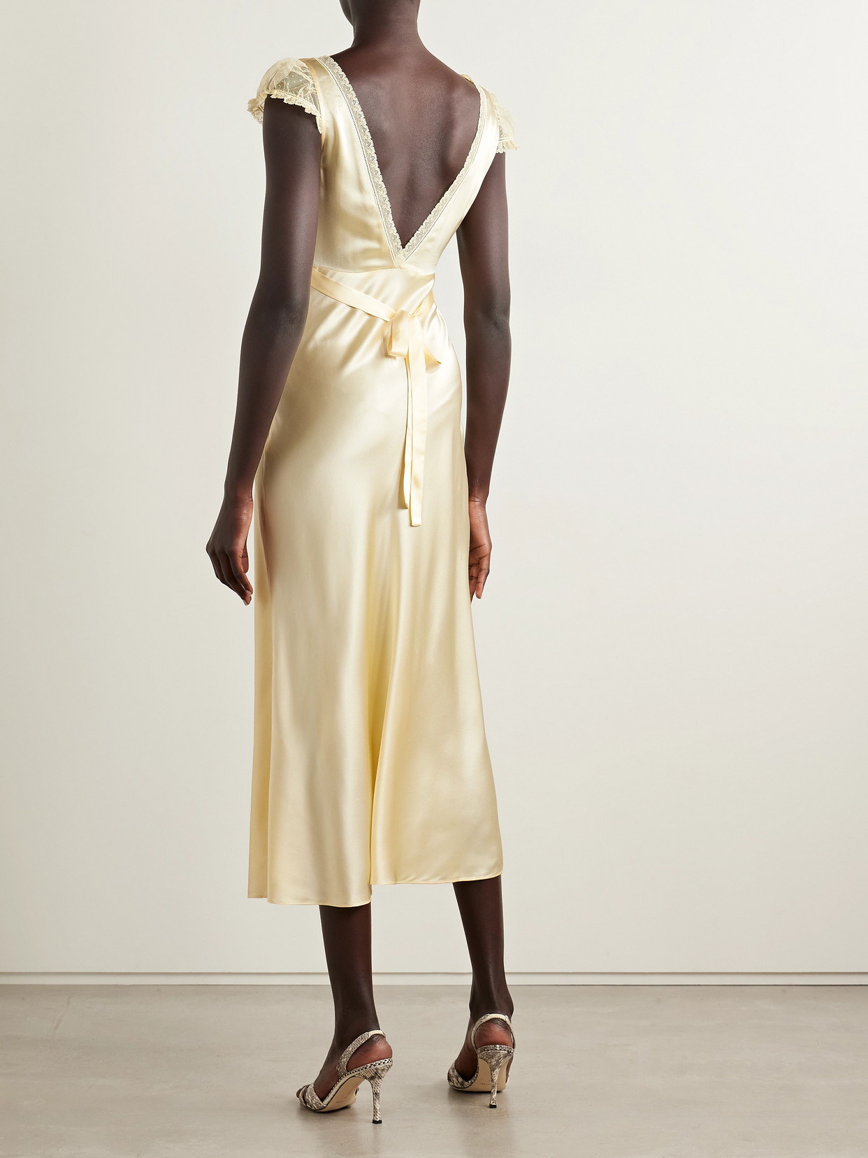 Corelia Tulle-trimmed Silk-satin Midi Dress - Yellow