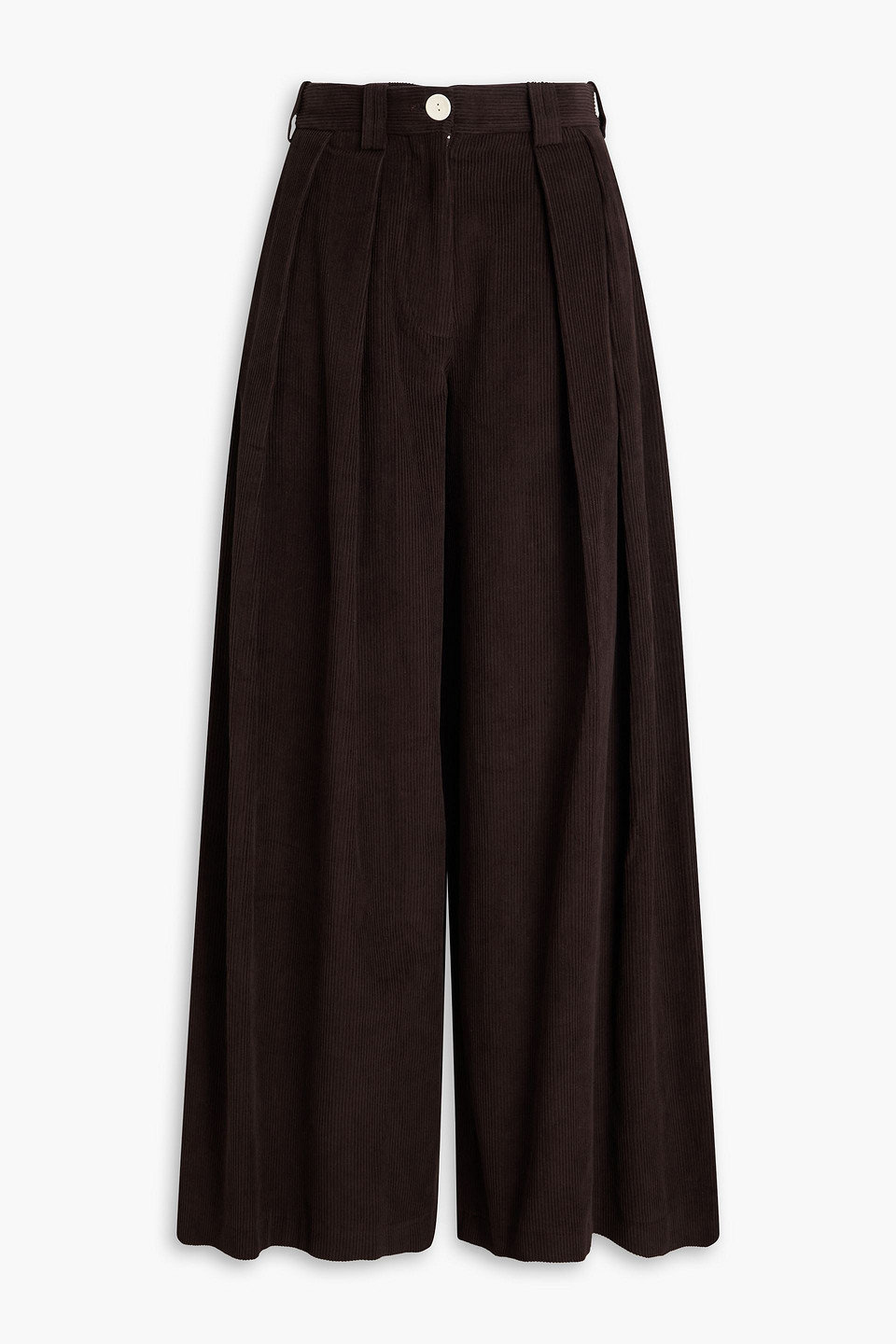 Eildih pleated cotton-chambray wide-leg pants - Brown - UK 6
