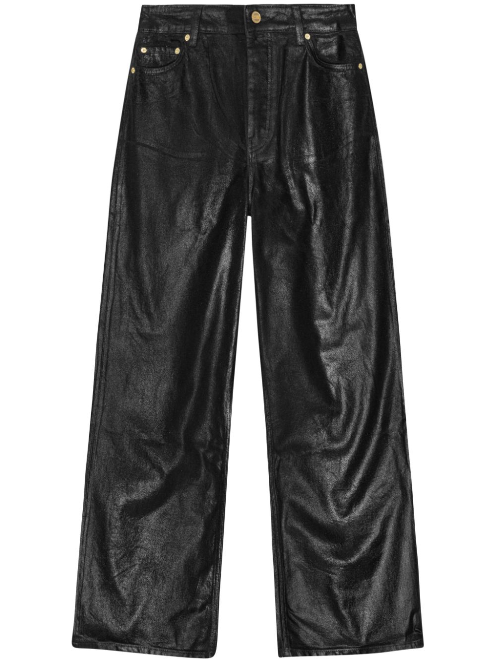 Waxed-finish wide-leg jeans - Black