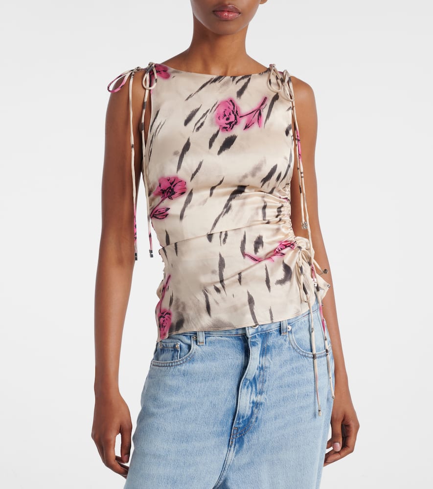 Floral ruched satin top