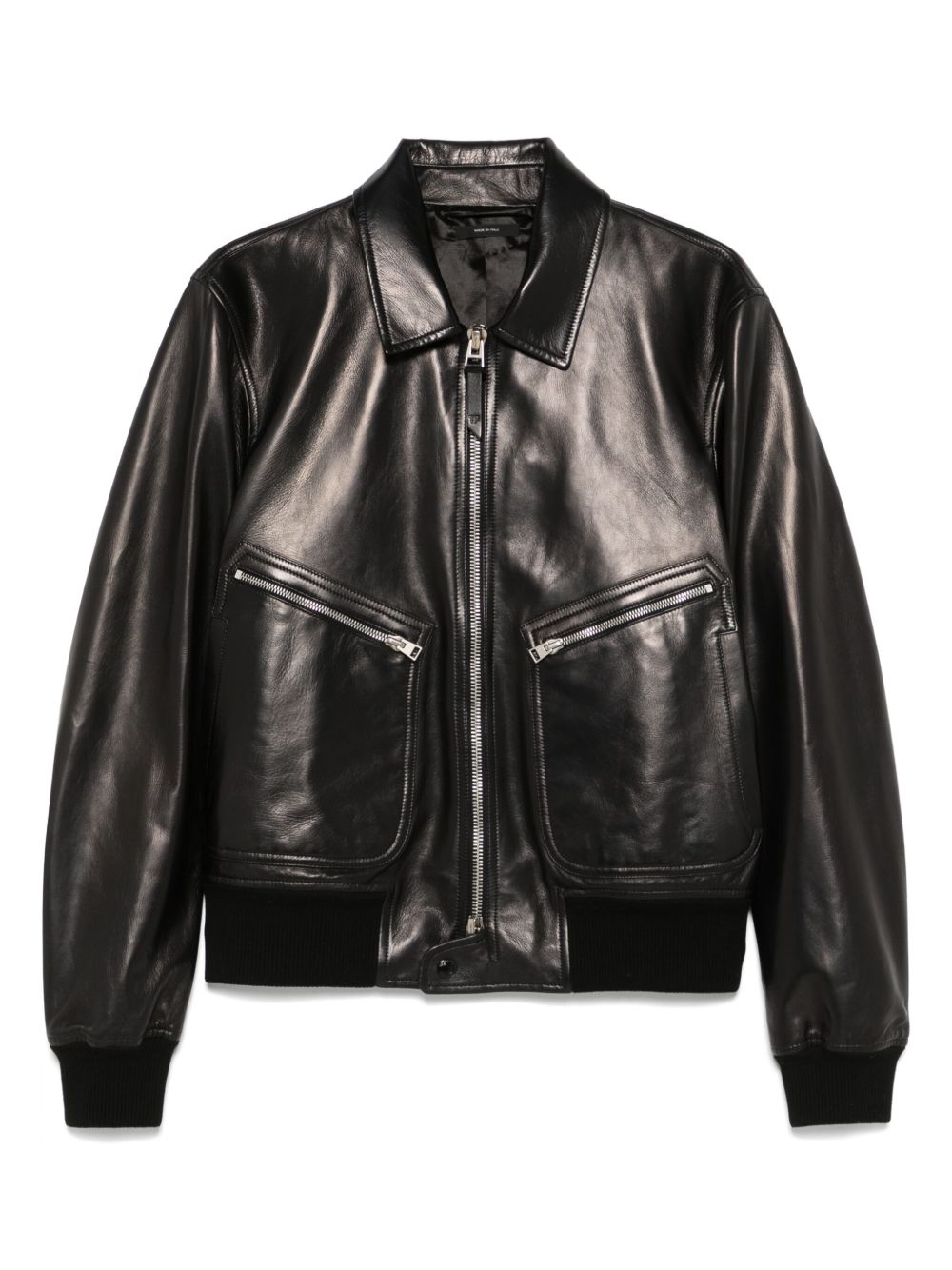 Leather bomber jacket - Black