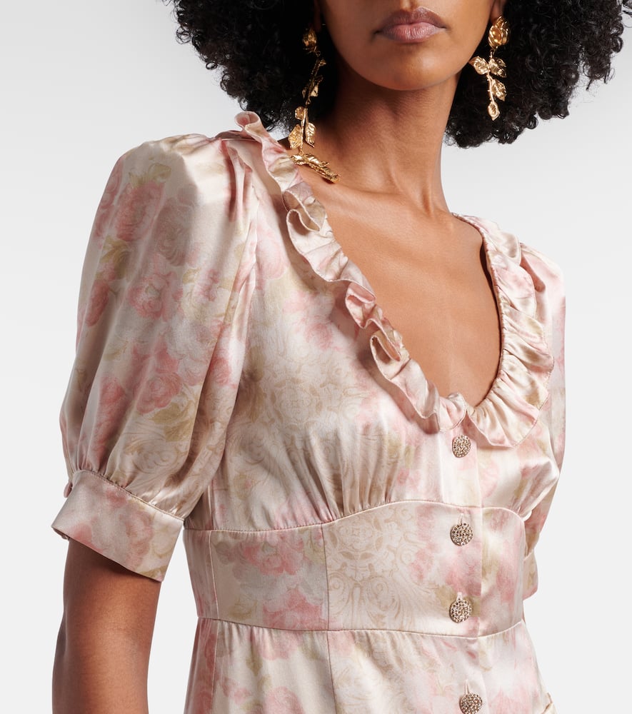 Floral silk satin midi dress
