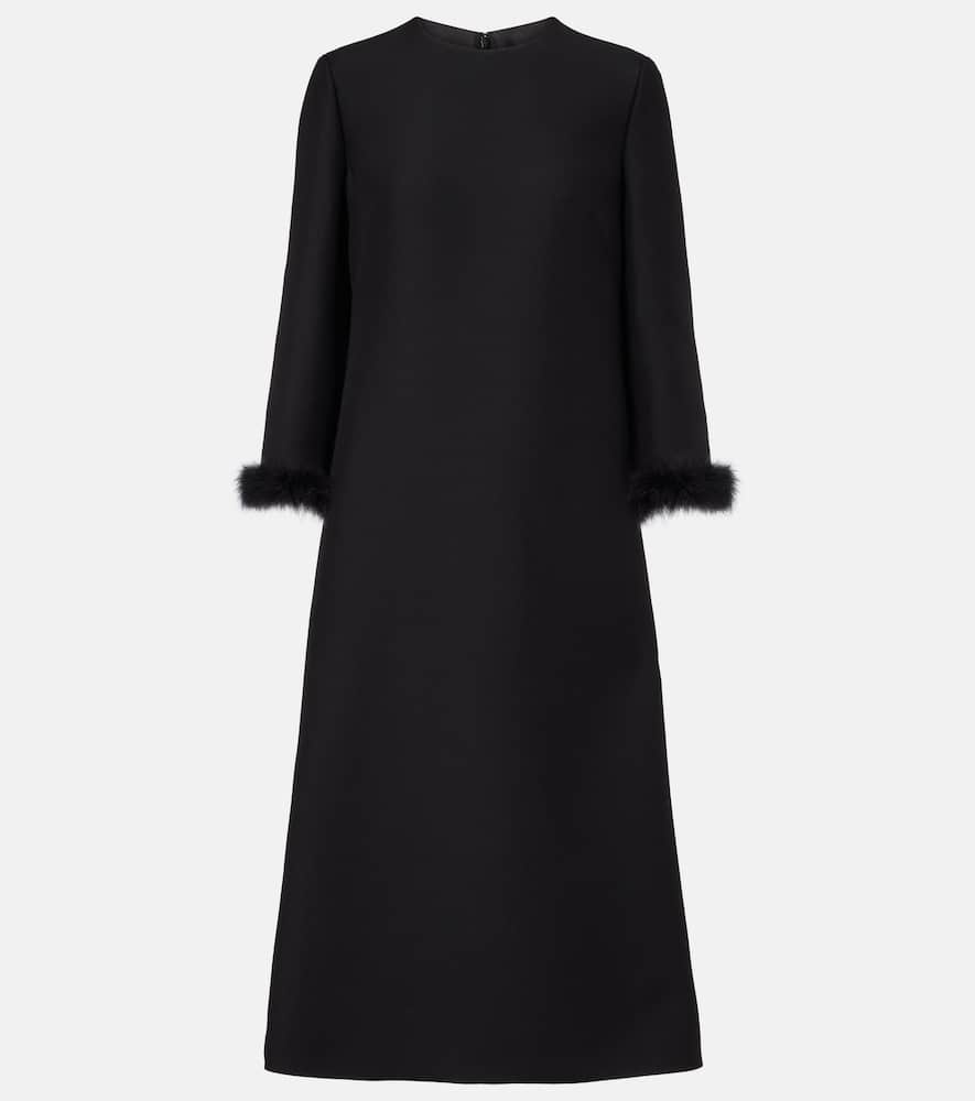 Crepe Couture feather-trimmed midi dress